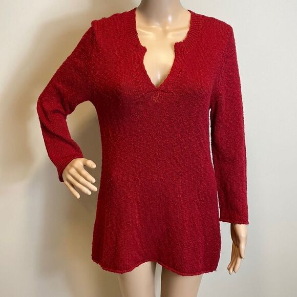 Tommy Bahama cotton blend red nubby v-neck pullover sweater size M - Picture 1 of 9